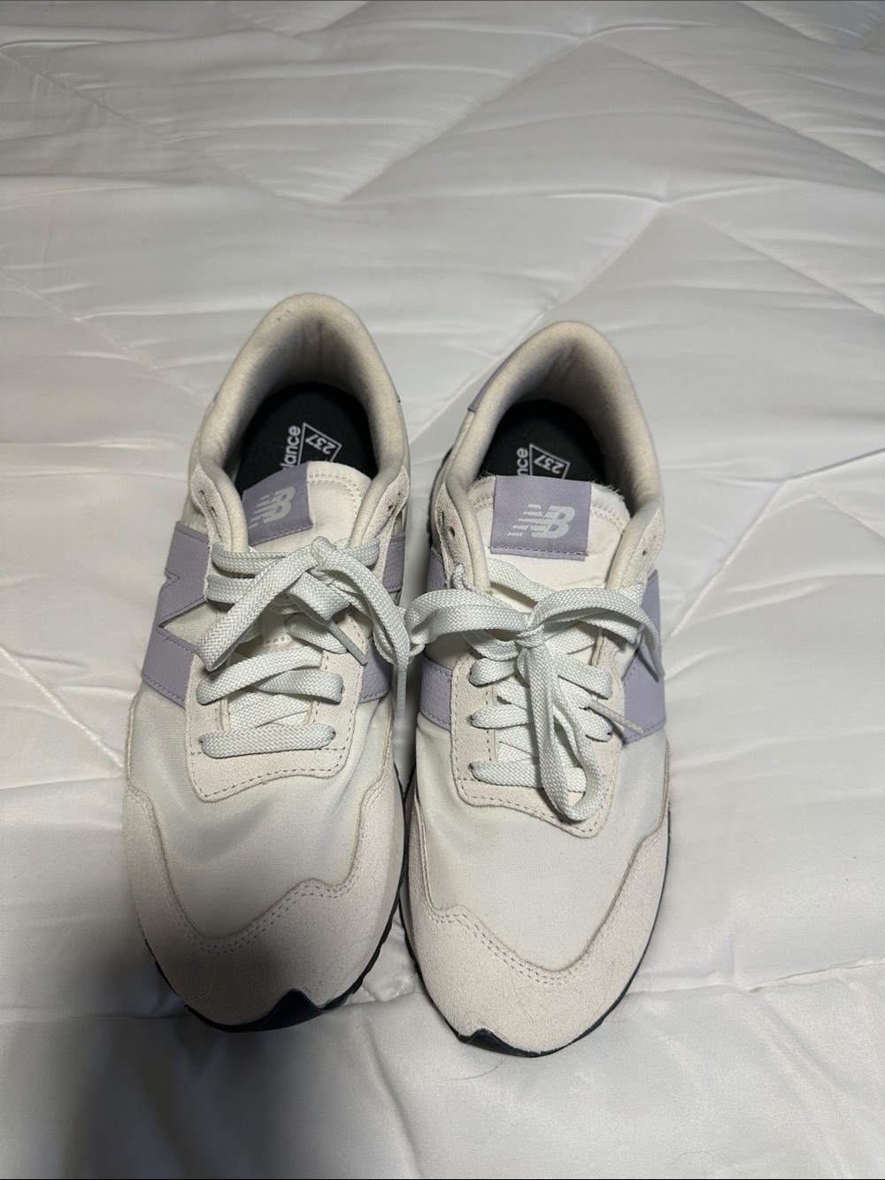 New Balance White Sneakers with Lavender Side Stripes